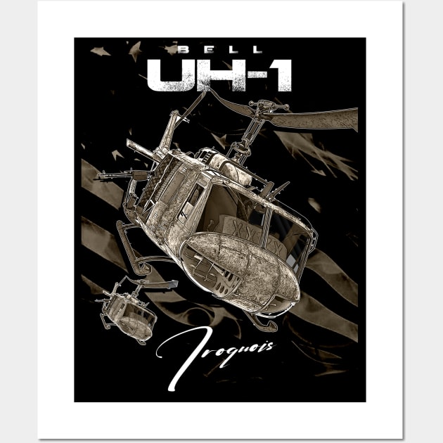 USA Bell UH-1 Iroquois Helicopter Wall Art by aeroloversclothing